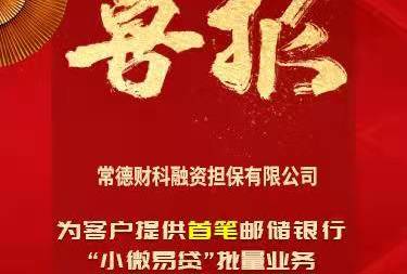 財科擔保公司與常德郵儲銀行合作的首筆“銀擔E貸”批量業(yè)務(wù)成功放款277.1萬(wàn)元